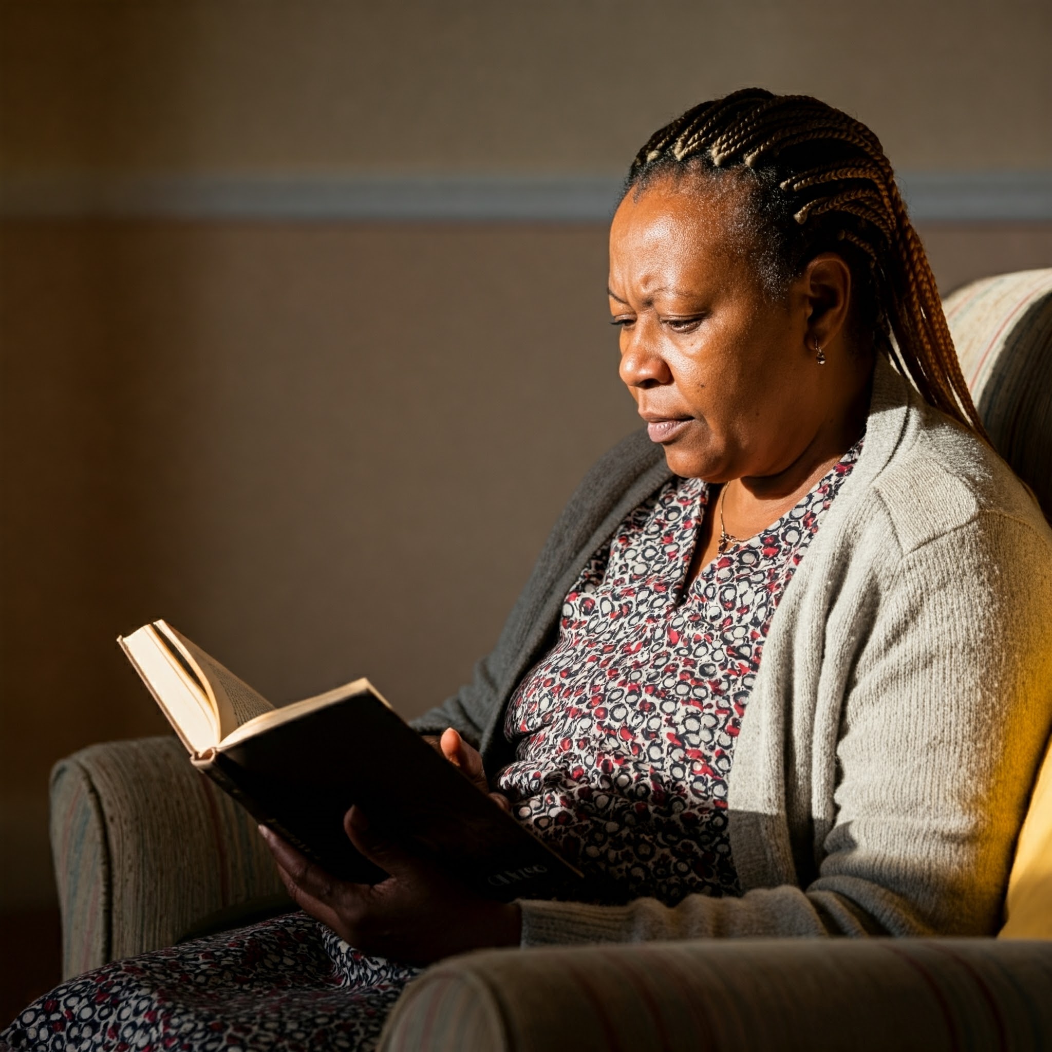 A respite resident reading a book