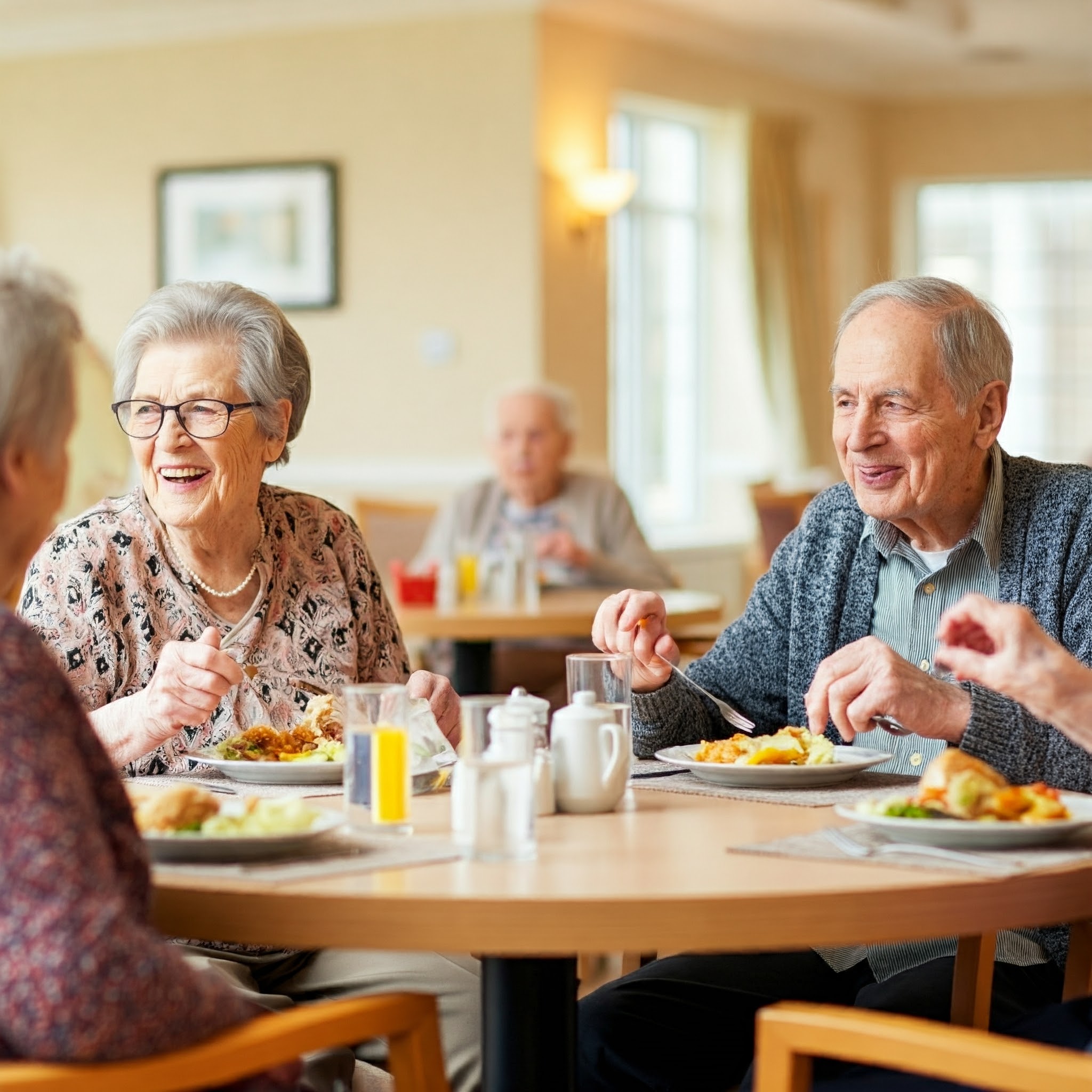 Residents eating a meal together