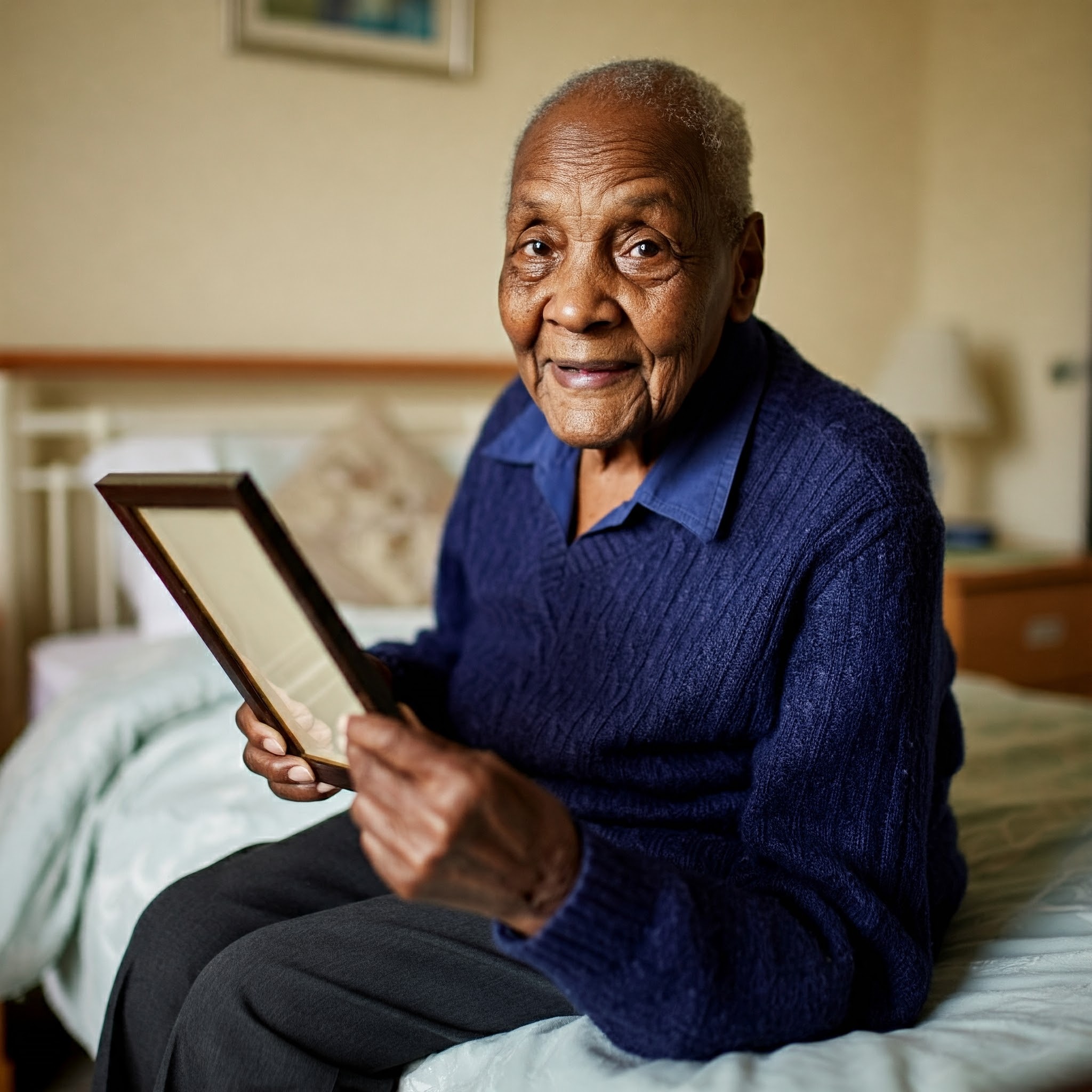 A resident with a framed photo