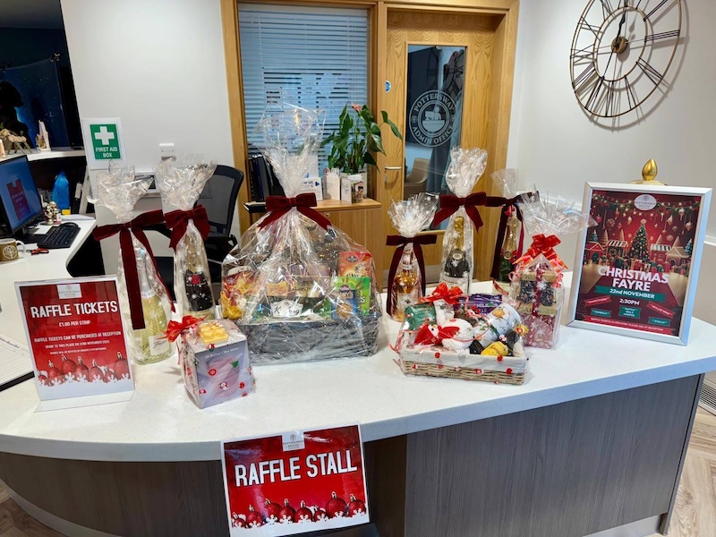 raffle stall with hampers and tickets available to buy